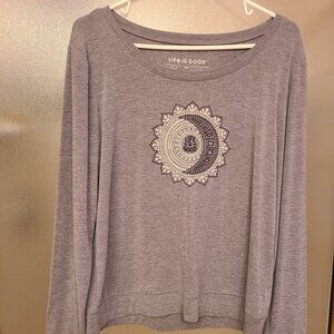 Life is Good Long Sleeved, Embroidered, Lightweight Women's T-shirt (Gray, Med.)